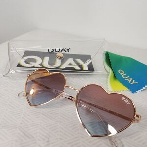 Quay Australia Heartbreaker Sunglasses Rose Gold Heart Brown Gradient Lens UV400